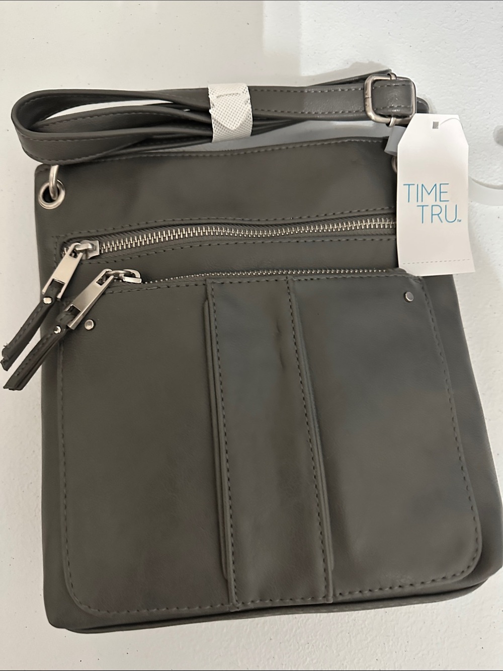 Time and Tru Gray Vertical Crossbody Organizer Bag